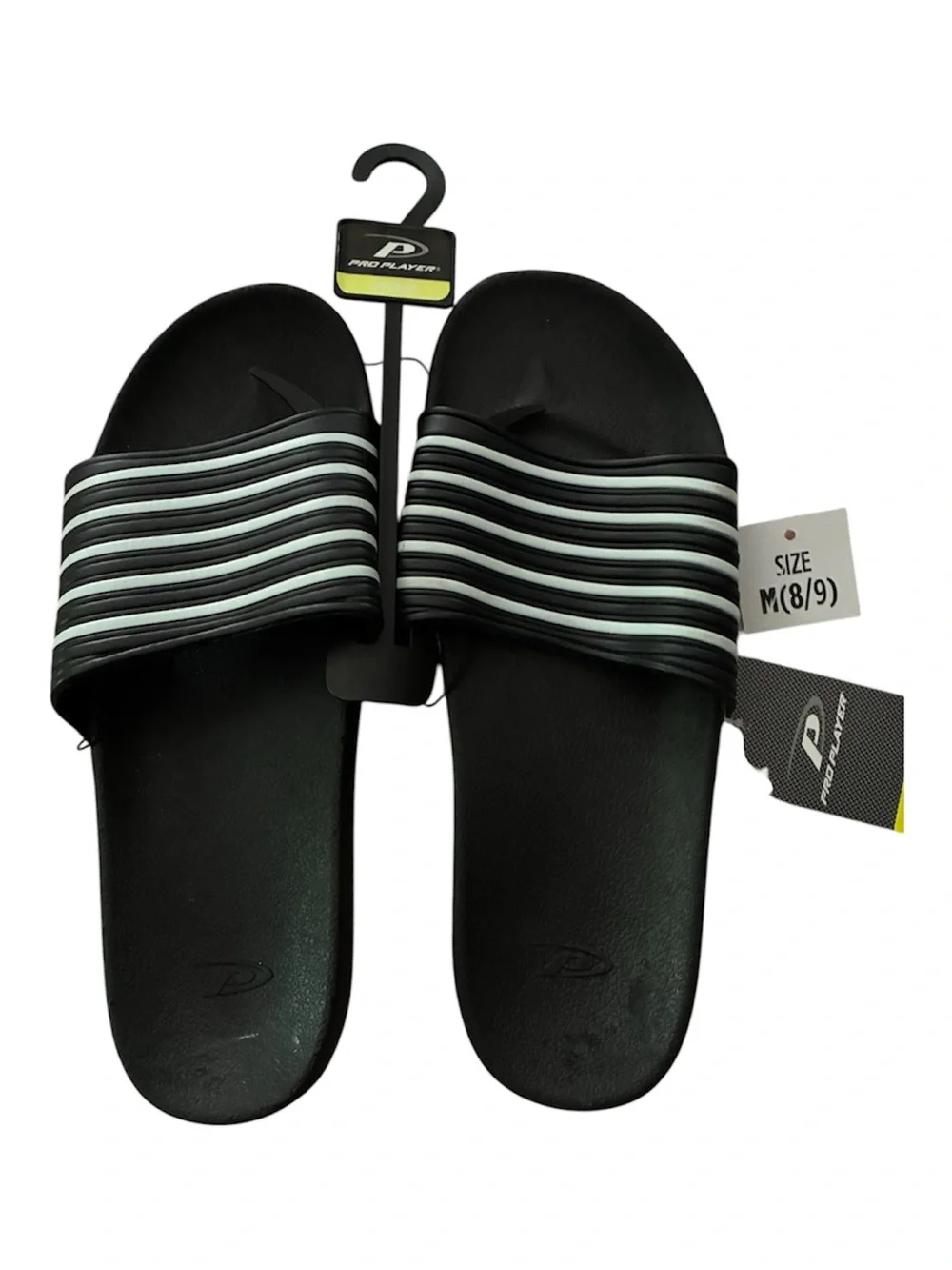 NWT Men’s Pro Player Black Slides with White Striped Strap Slip Ons